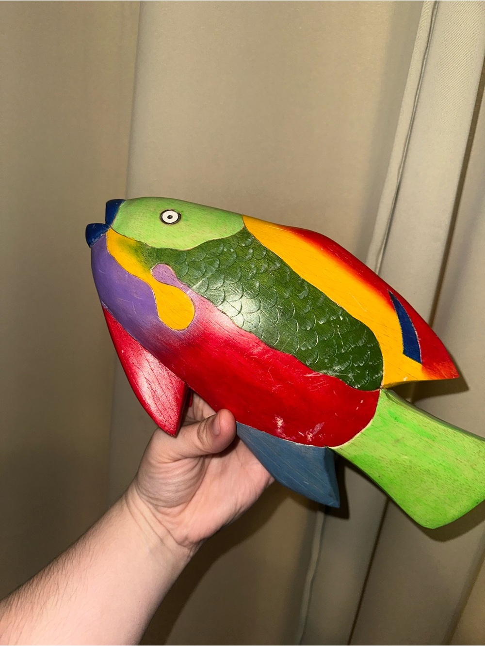 Vintage Tropical Hand Carved Wood Painted Fish Home Decor Sculpture Figurine